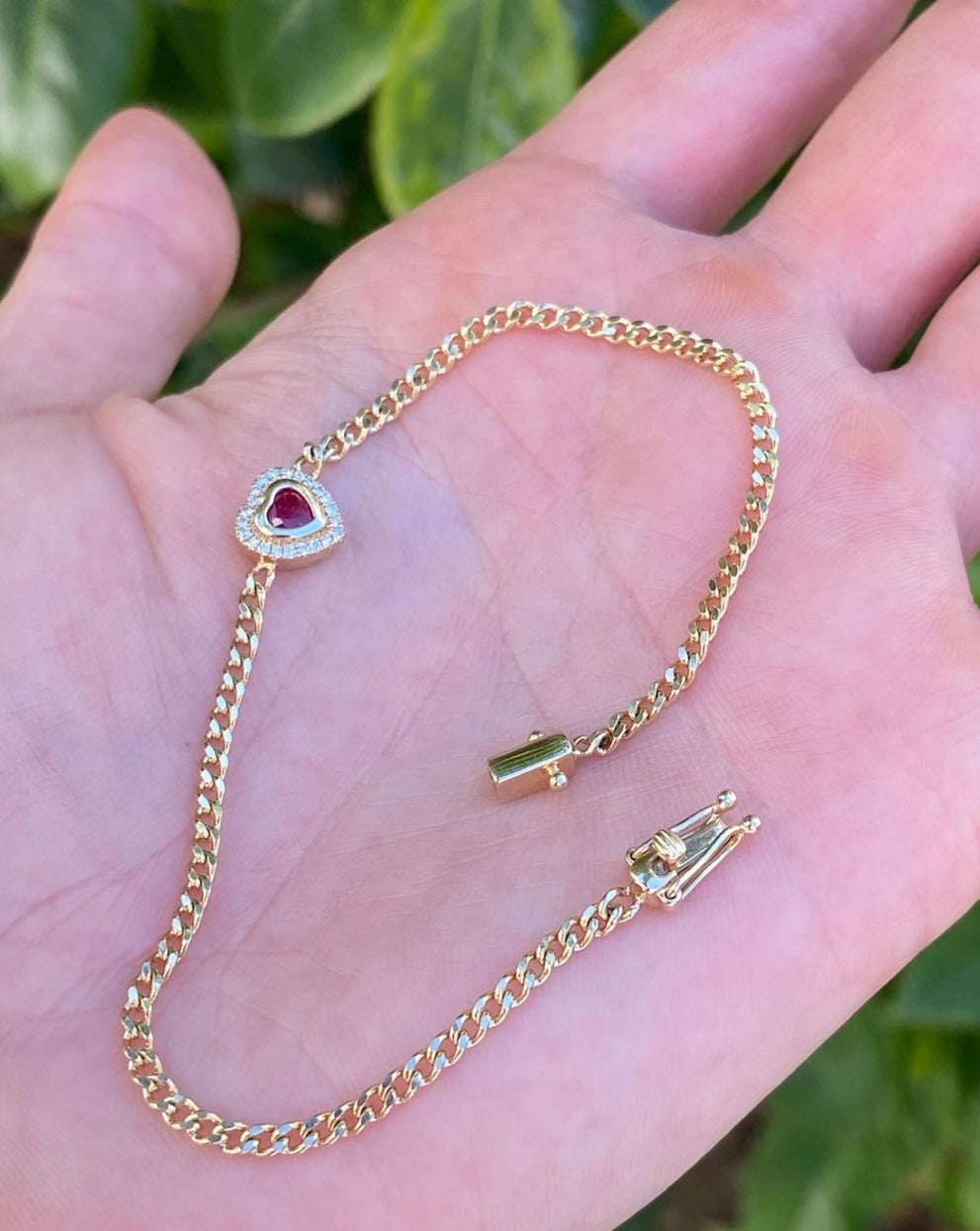 Red Heart Brilliant Cut Signity Diamond Cuban Chain Bracelet For Women | Bezel Set Diamond Chain Bracelet | Anniversary Gift