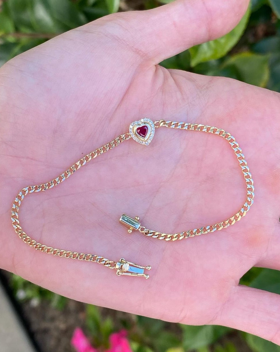 Red Heart Brilliant Cut Signity Diamond Cuban Chain Bracelet For Women | Bezel Set Diamond Chain Bracelet | Anniversary Gift