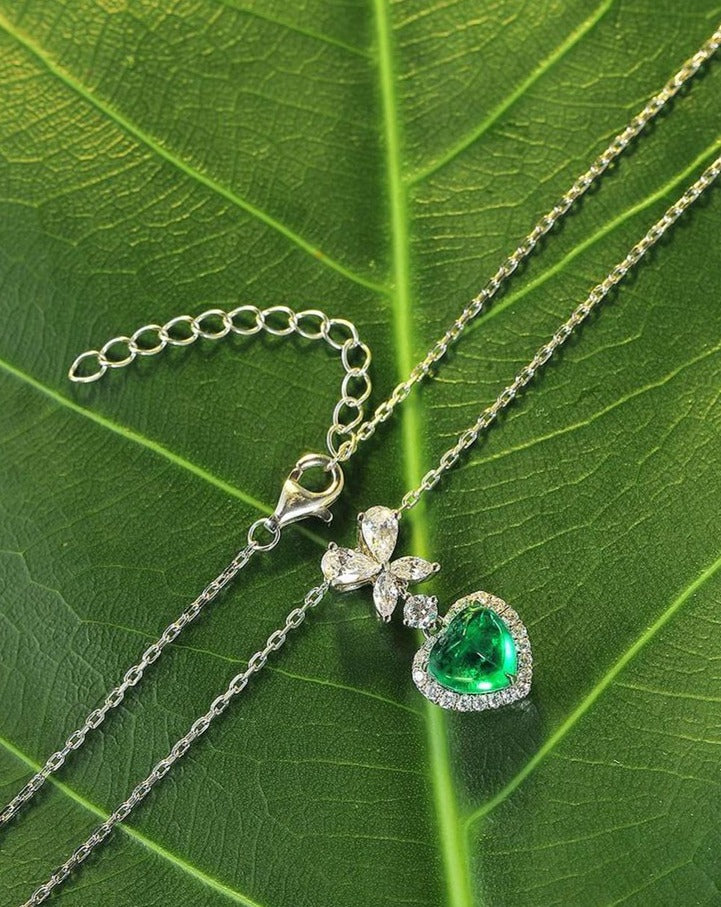 2.70Ct Green Heart Cut Halo Pendant | Wedding Pendant For Women | Bride To Be | Perfect Anniversary Gift For Wife