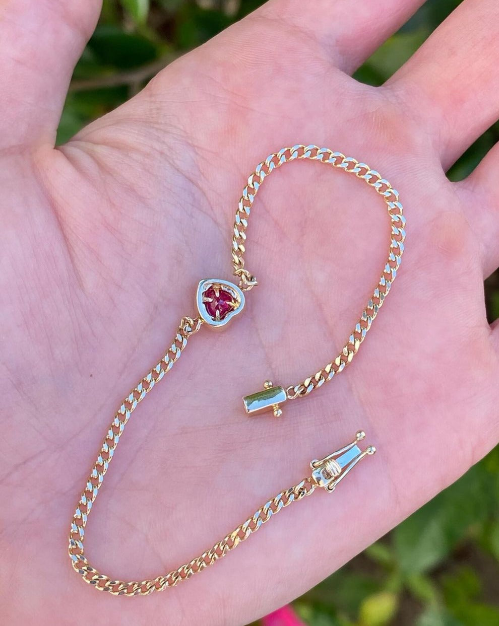 Red Heart Brilliant Cut Signity Diamond Cuban Chain Bracelet For Women | Bezel Set Diamond Chain Bracelet | Anniversary Gift