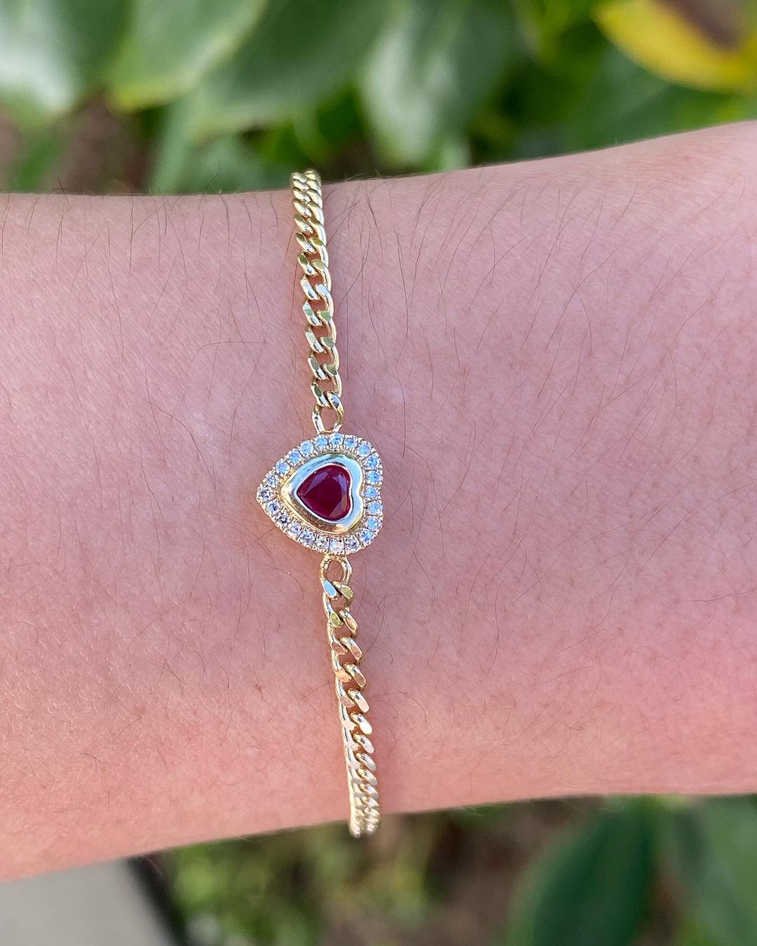 Red Heart Brilliant Cut Signity Diamond Cuban Chain Bracelet For Women | Bezel Set Diamond Chain Bracelet | Anniversary Gift