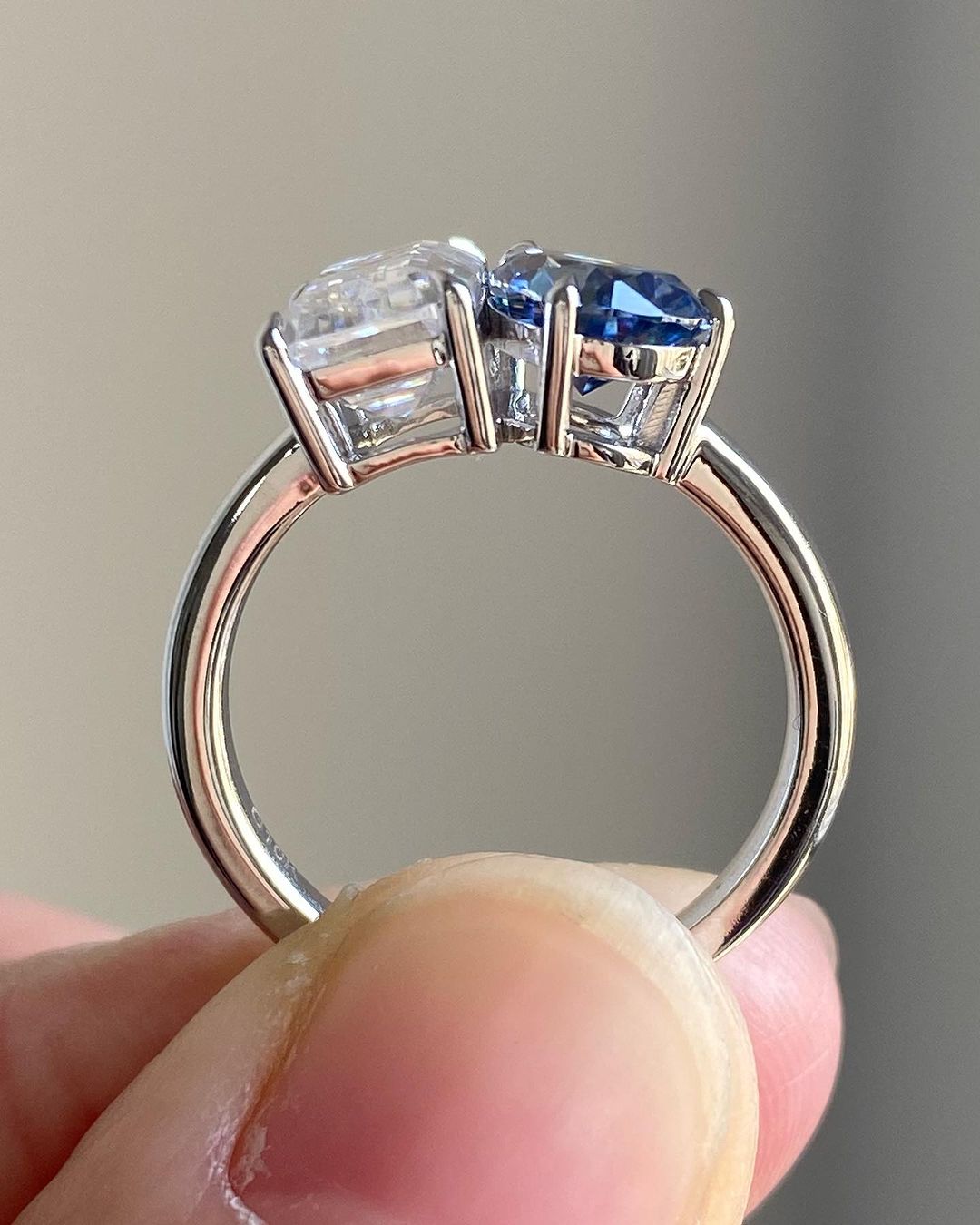 3.20Ct White Emerald And Blue Pear Cut Two Stone Ring | Toi Et Moi Ring | Anniversary Gift Ring For Wife
