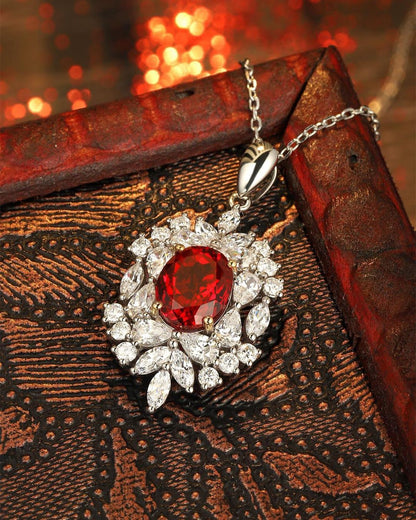 3.10Ct Red Oval Cut Solitaire Pendant | Wedding Gift Pendant For Her | Bridal Jewelry Collection | Modern Design Pendant