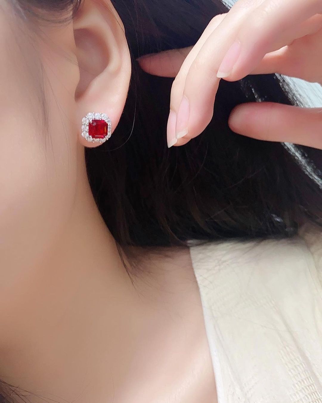 Red Asscher Cut Cubic Zirconia Halo Stud Earrings For Women | Bridesmaid Engagement Gift Earring | Party Wear Earring For Ladies