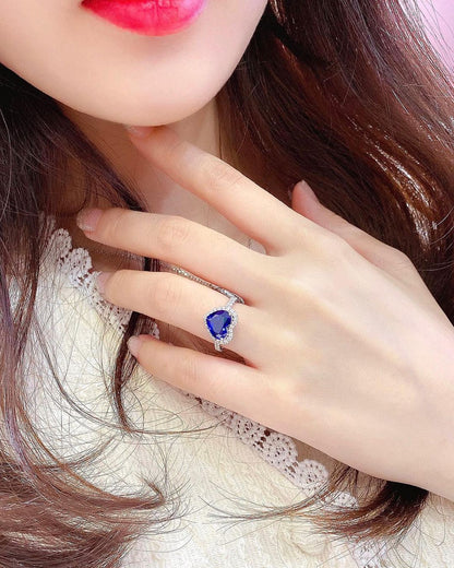 3.5CT Blue Heart Cut Halo Ring | Anniversary Gift Ring For Wife | Promise Ring | Bridesmaid Gifts