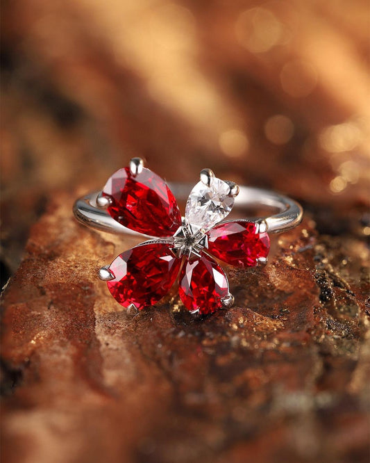 2.2Ct White And Red Pear Cut Cluster Ring | Spacial Occasion Ring For Women |  Jewelry Collection | Surprise Gift
