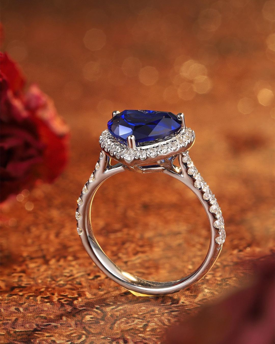 3.5CT Blue Heart Cut Halo Ring | Anniversary Gift Ring For Wife | Promise Ring | Bridesmaid Gifts