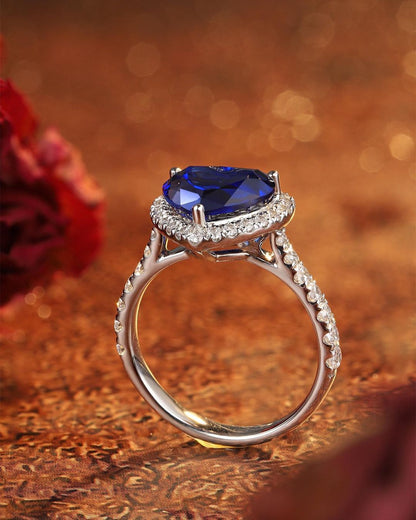 3.5CT Blue Heart Cut Halo Ring | Anniversary Gift Ring For Wife | Promise Ring | Bridesmaid Gifts