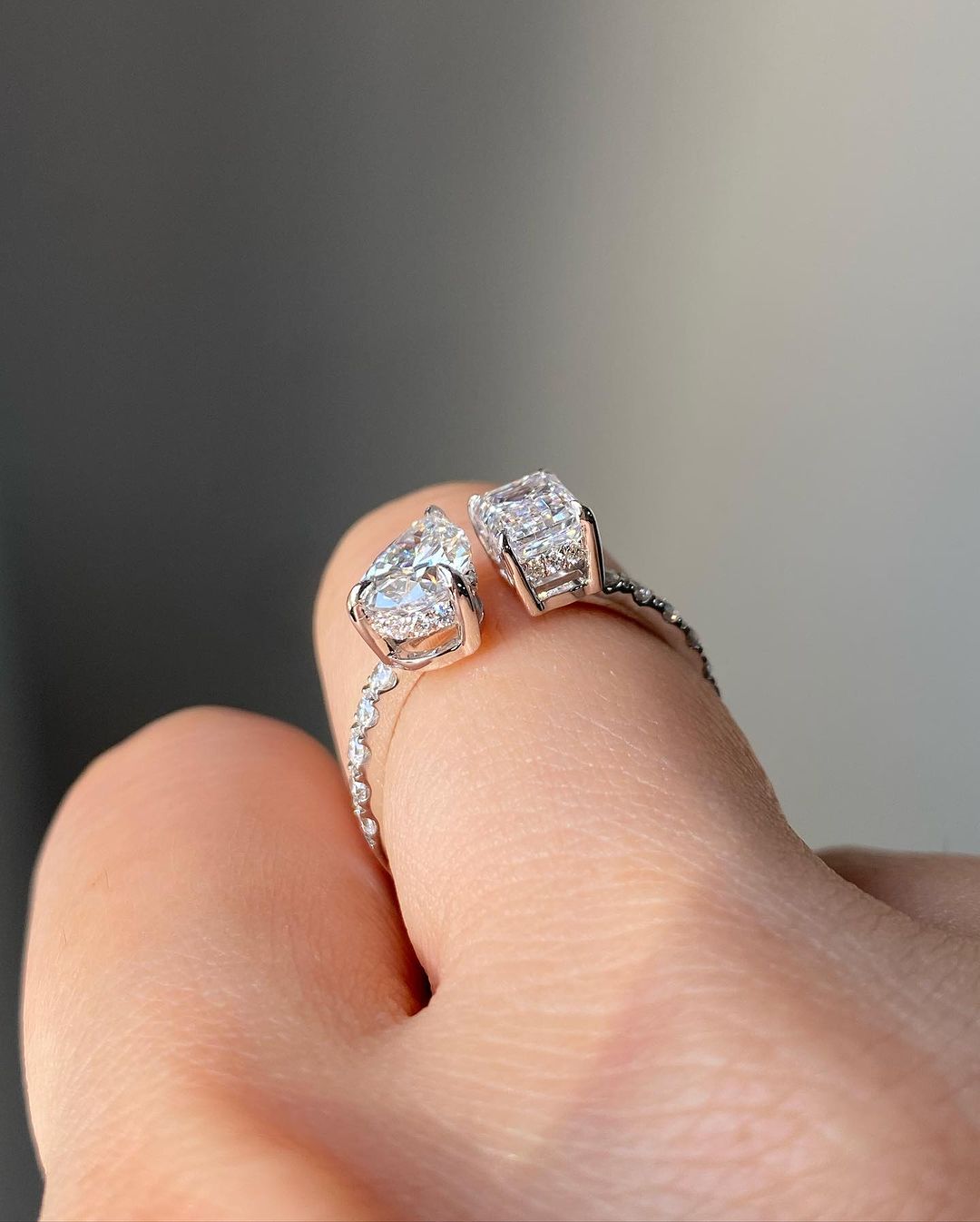 2.5Ct White Pear And Emerald Cut Two Stone Ring | Wedding Ring For Bridal | Unique Ring | Customize Ring