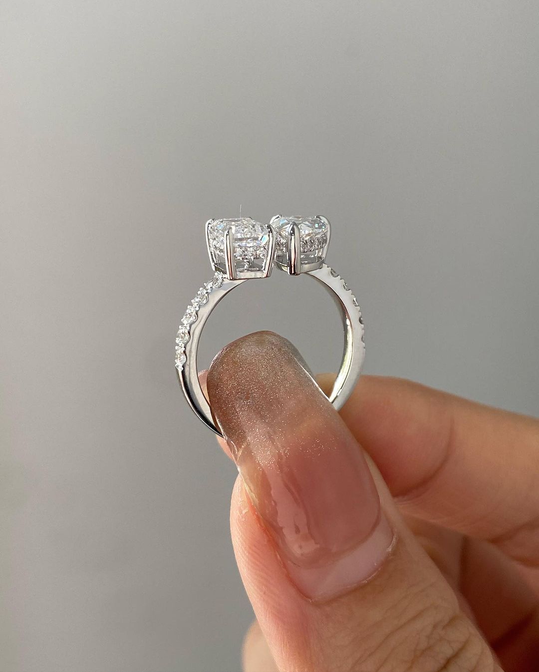 2.5Ct White Pear And Emerald Cut Two Stone Ring | Wedding Ring For Bridal | Unique Ring | Customize Ring