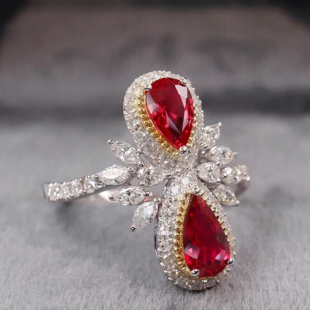 2.8Ct Red Pear Cut Two Stone Ring | Wedding Ring For Bridal | Awesome Ring | Dainty Ring