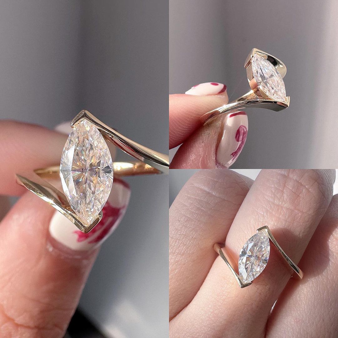 2.5Ct White Marquise Cut Tension Ring | Wedding Ring | Bridal Jewelry | Elegant Ring