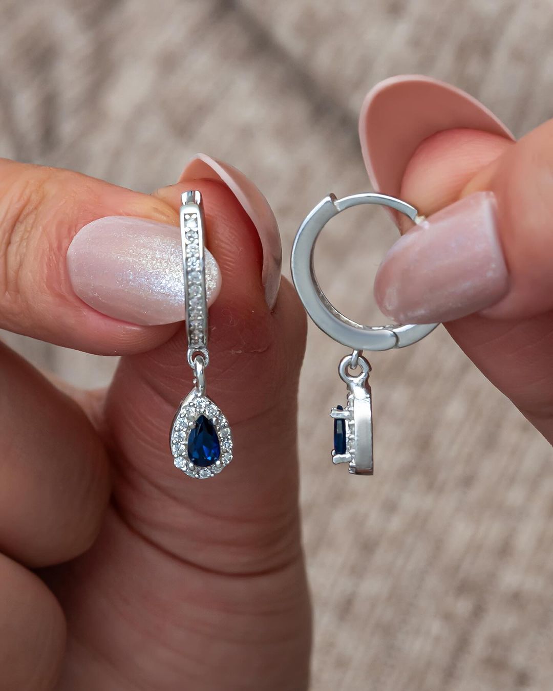 Blue Pear Cut Cubic Zirconia Halo Hoop Earring For Women | Promise Gift Hoop Earring For Girlfriend | Fashion Jewelry For Her