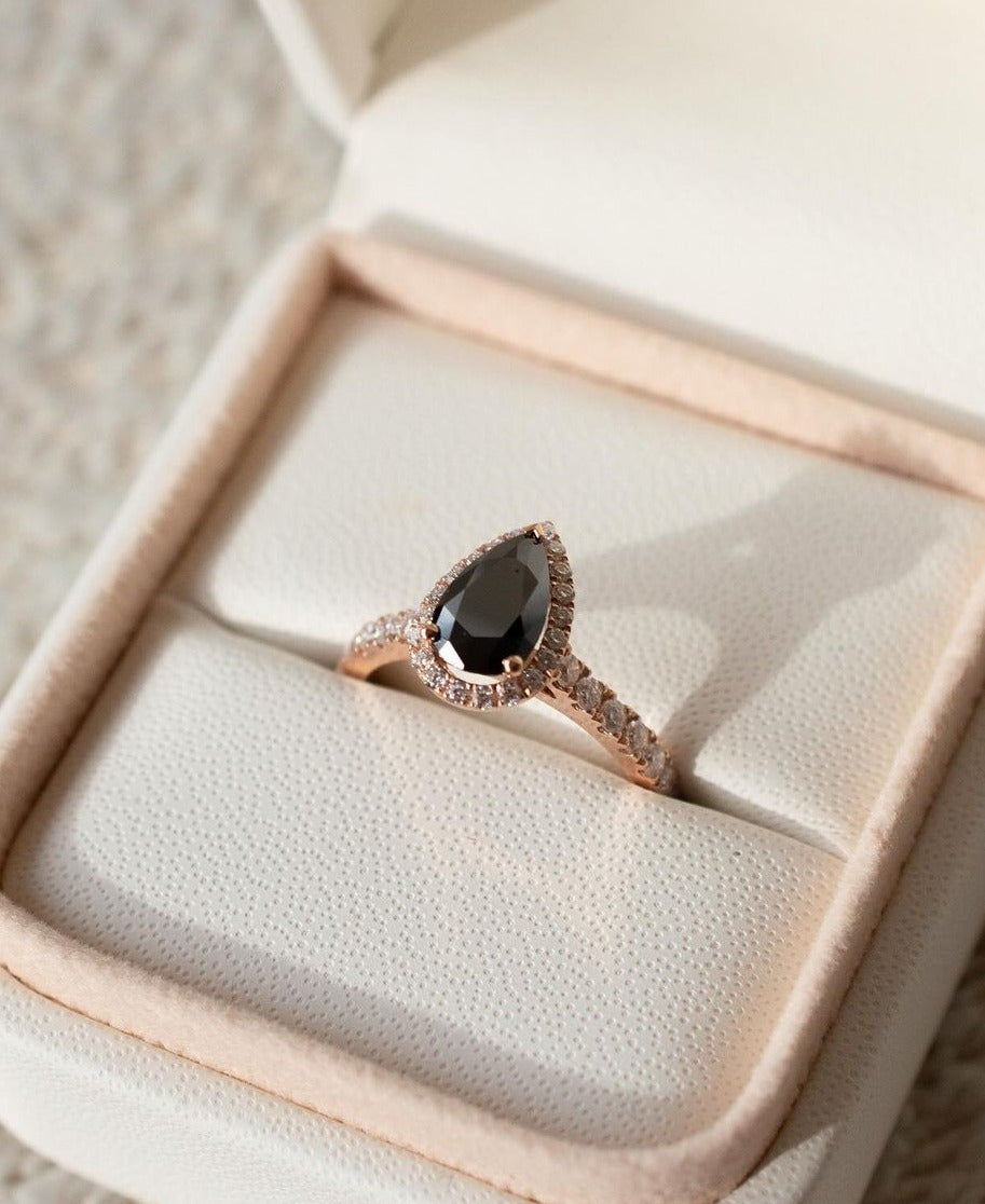 2.6Ct Black Pear Cut Halo Ring | Anniversary Gift Ring For Wife | Special Occasion Ring | Jewelry For Women