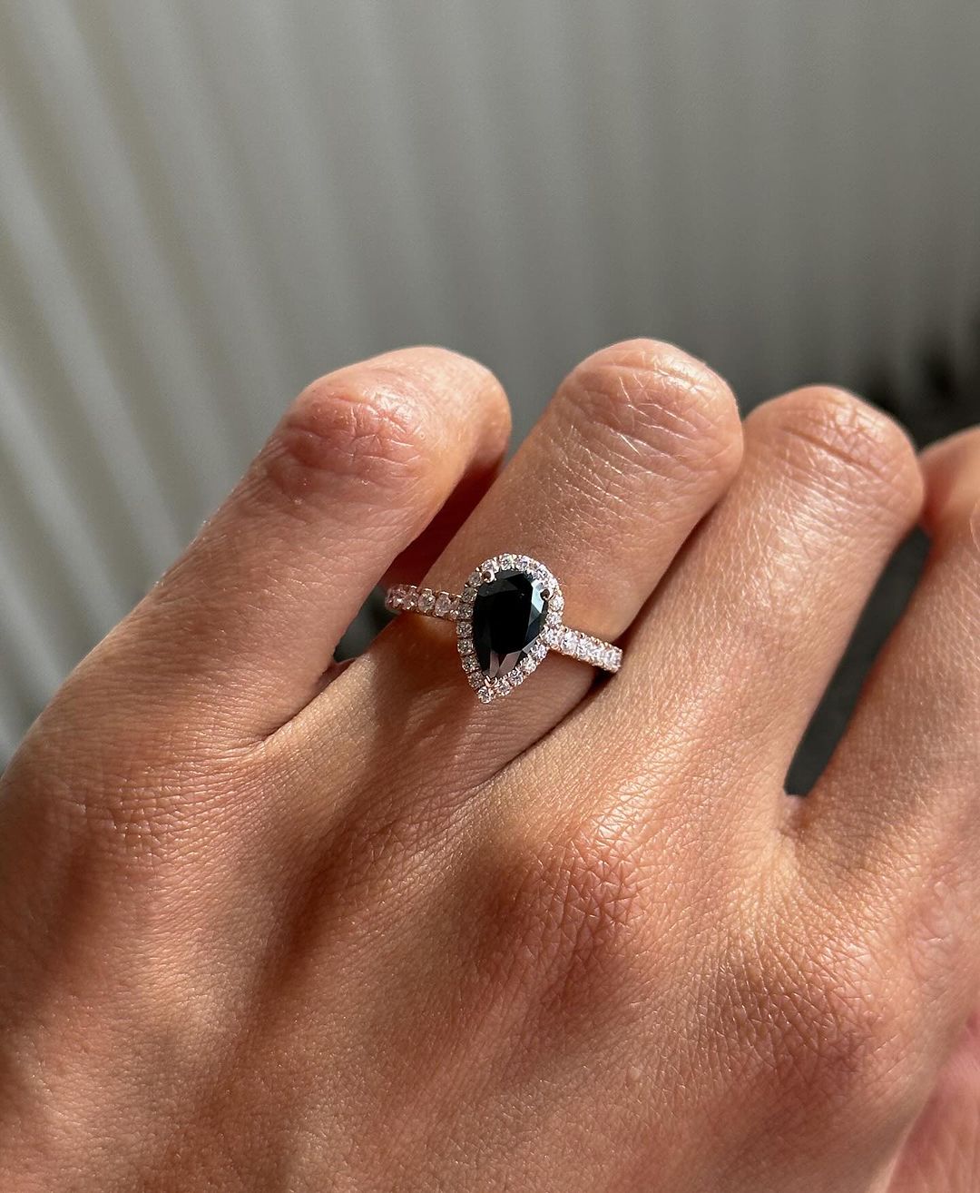 2.6Ct Black Pear Cut Halo Ring | Anniversary Gift Ring For Wife | Special Occasion Ring | Jewelry For Women