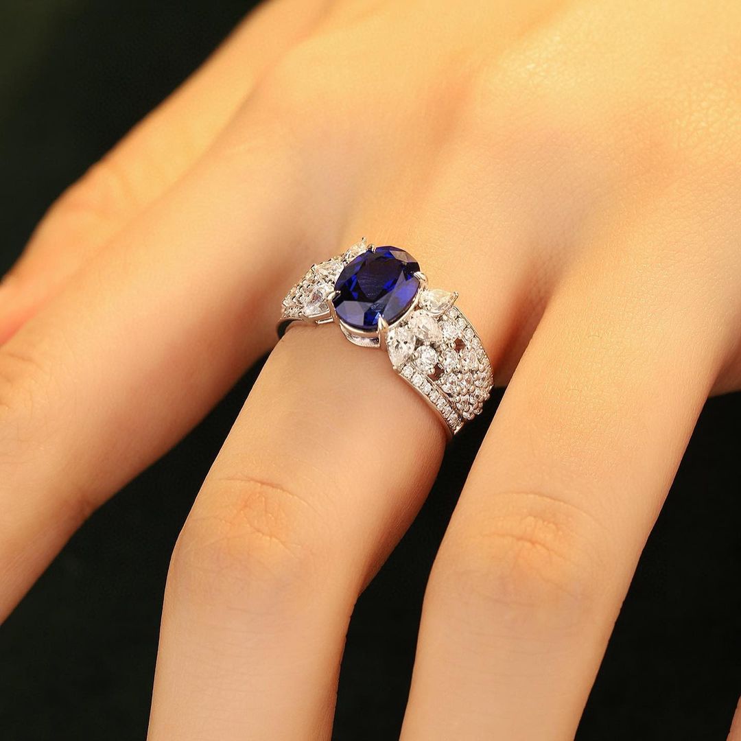 2.8CT Blue Oval Cut Solitaire Ring | Anniversary Gift Ring | Birthstone Ring For Women | Personalized Gift