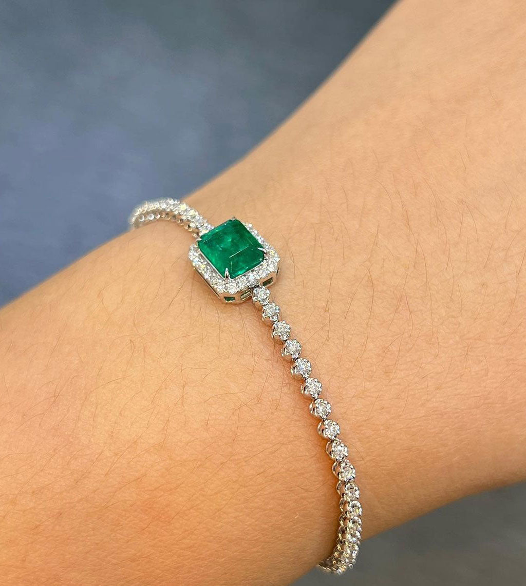 Green Emerald Brilliant Cut Signity Diamond Tennis Bracelet For Women | Halo Tennis Bracelet | Graduation Complete Gift For Daughter