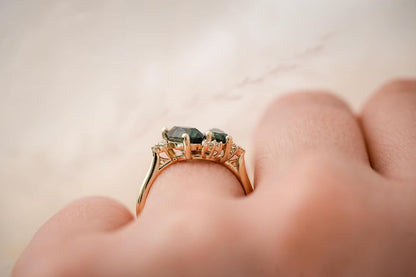 2.6CT Green Pear Cut Two Stone Ring | Anniversary Gift Ring | Gift For Women | Elegant Ring