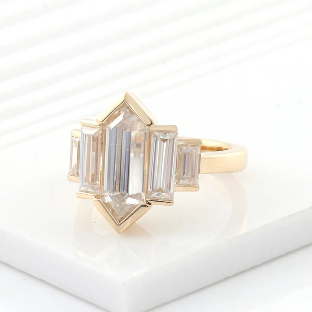 2.8Ct White Hexagon Cut Bar Set And Five Stone Ring | Wedding Ring For Her | Fashionable Ring | Glamorous Ring