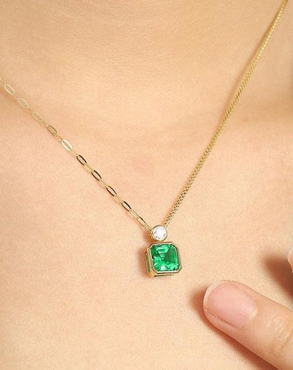3.10Ct Green Asscher Cut Bezel Pendant | Daily Wear Pendant | Birthstone Pendant For Her | Luxury Jewelry