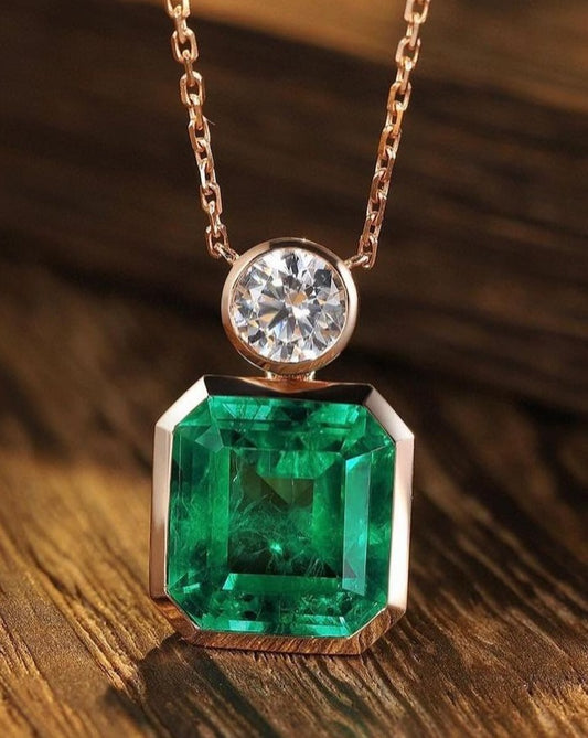 2.88Ct Green Asscher Cut Bezel Pendant | Wedding Gift Pendant For Bridal | Special Event Wear Pendant | Women Jewelry