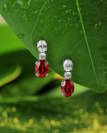 Red Oval Cut Cubic Zirconia Solitaire Drop Earrings For Women | Bridesmaid Wedding Gift Drop Earring  | Stylish Design Earring For Her