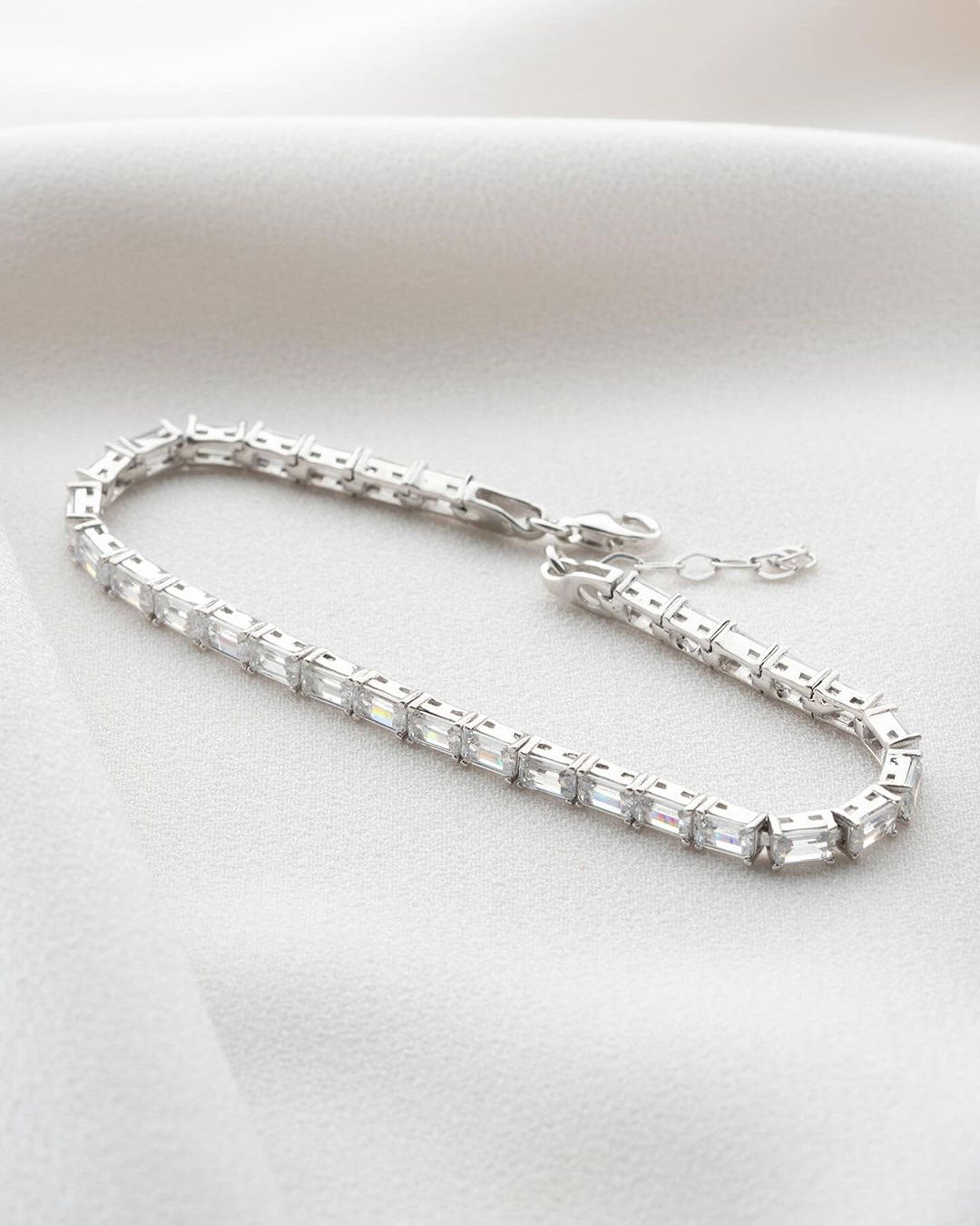 White Baguette Brilliant Cut Signity Diamond Prong Set Tennis Bracelet | Promise Gift Bracelet For Her | Jewelry Collection For Women
