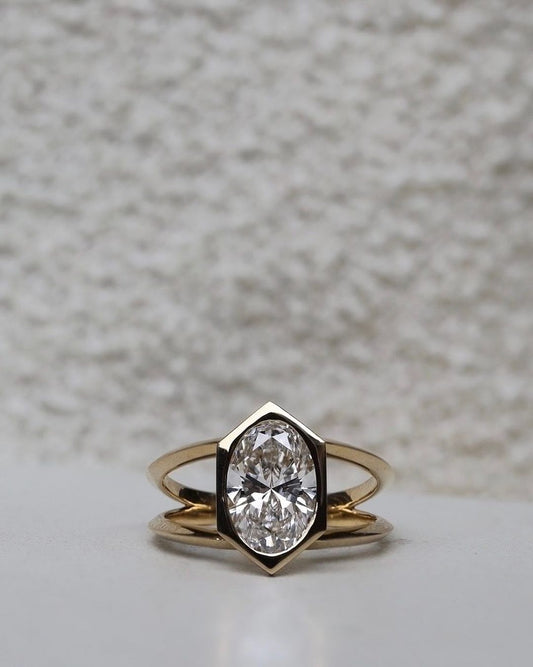 2.6Ct White Oval Cut Hexagon Shape Bezel Ring | Birthday Gift Ring | Daily Wear Ring | Fancy Ring