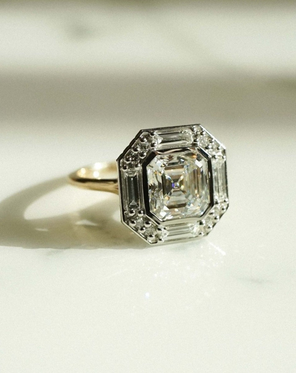 2.8Ct White Asscher Cut Bezel Ring | Wedding Ring For Bridal | Special Occasion Ring | Fashion Jewelry