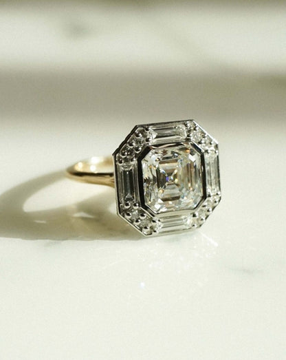 2.8Ct White Asscher Cut Bezel Ring | Wedding Ring For Bridal | Special Occasion Ring | Fashion Jewelry