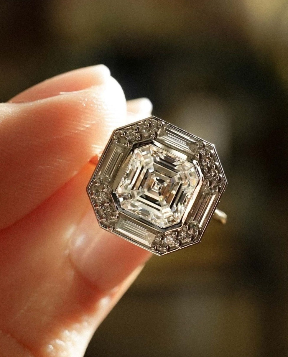 2.8Ct White Asscher Cut Bezel Ring | Wedding Ring For Bridal | Special Occasion Ring | Fashion Jewelry