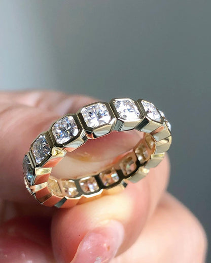 1.5Ct White Cushion Cut Bezel Band | Wedding Band For Bridal | Statement Band | Gift For Women