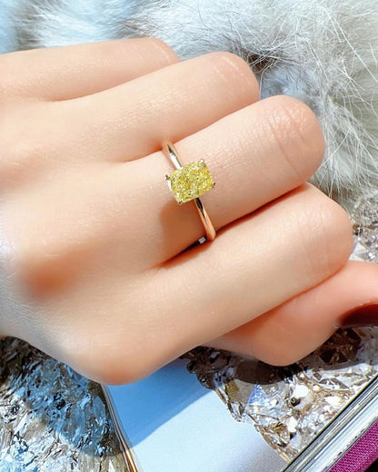 2.8Ct Canary Yellow Cushion Cut Solitaire Ring | Birthday Gift Ring For Mother | Stacking Ring For Her | Simple Design Ring For Women
