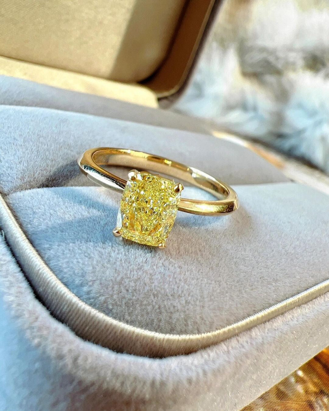 2.8Ct Canary Yellow Cushion Cut Solitaire Ring | Birthday Gift Ring For Mother | Stacking Ring For Her | Simple Design Ring For Women