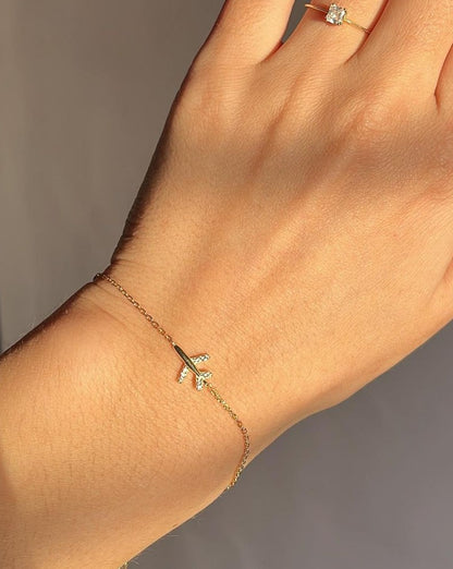 Airplane Shape White Round Brilliant Cut Signity Diamond Prong Set Bracelet | Birthday Gift Bracelet For Baby Girl | Daily Wear Jewelry For Her