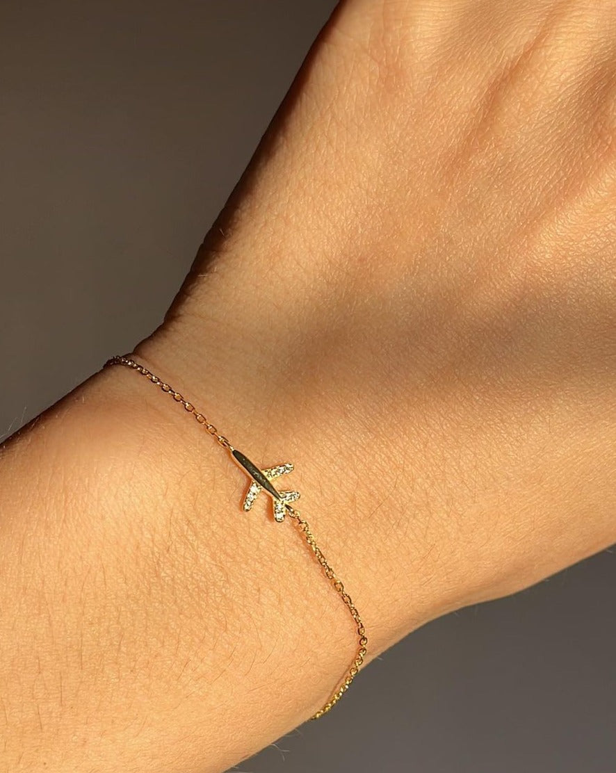 Airplane Shape White Round Brilliant Cut Signity Diamond Prong Set Bracelet | Birthday Gift Bracelet For Baby Girl | Daily Wear Jewelry For Her
