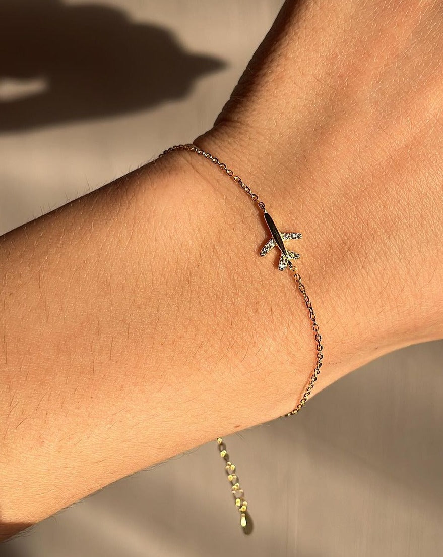 Airplane Shape White Round Brilliant Cut Signity Diamond Prong Set Bracelet | Birthday Gift Bracelet For Baby Girl | Daily Wear Jewelry For Her