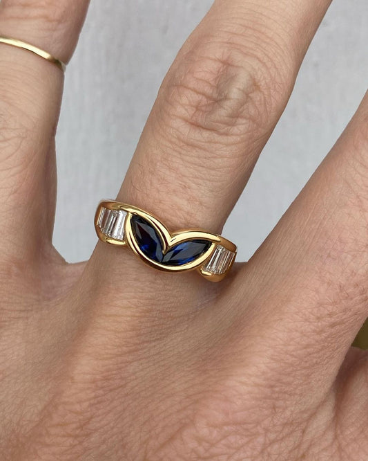 2.1Ct Blue Marquise Cut Bezel Ring | Wedding Promise Ring For Her | Unique Ring | Customize Ring