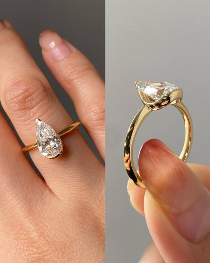 2.5Ct White Pear Cut Solitaire Ring | Engagement Ring For Fiancee | Gift For Women | Delicate Solo Diamond Ring