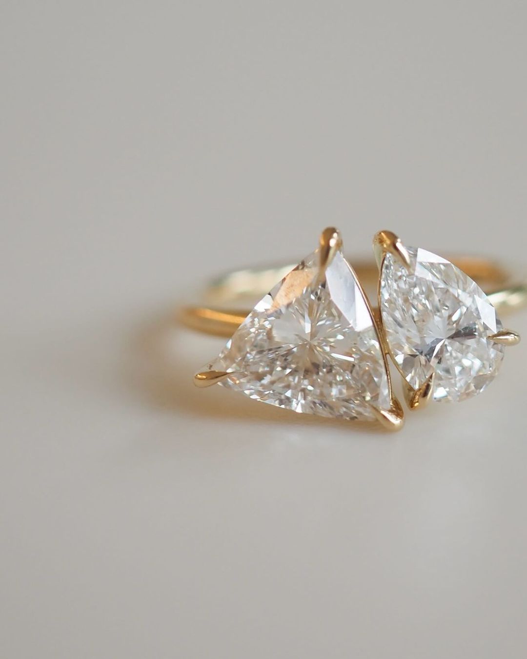 2.4Ct White Trillion And Pear Cut Two Stone Ring | Birthstone Bride Ring | Toi Et Moi Ring | Women Jewelry