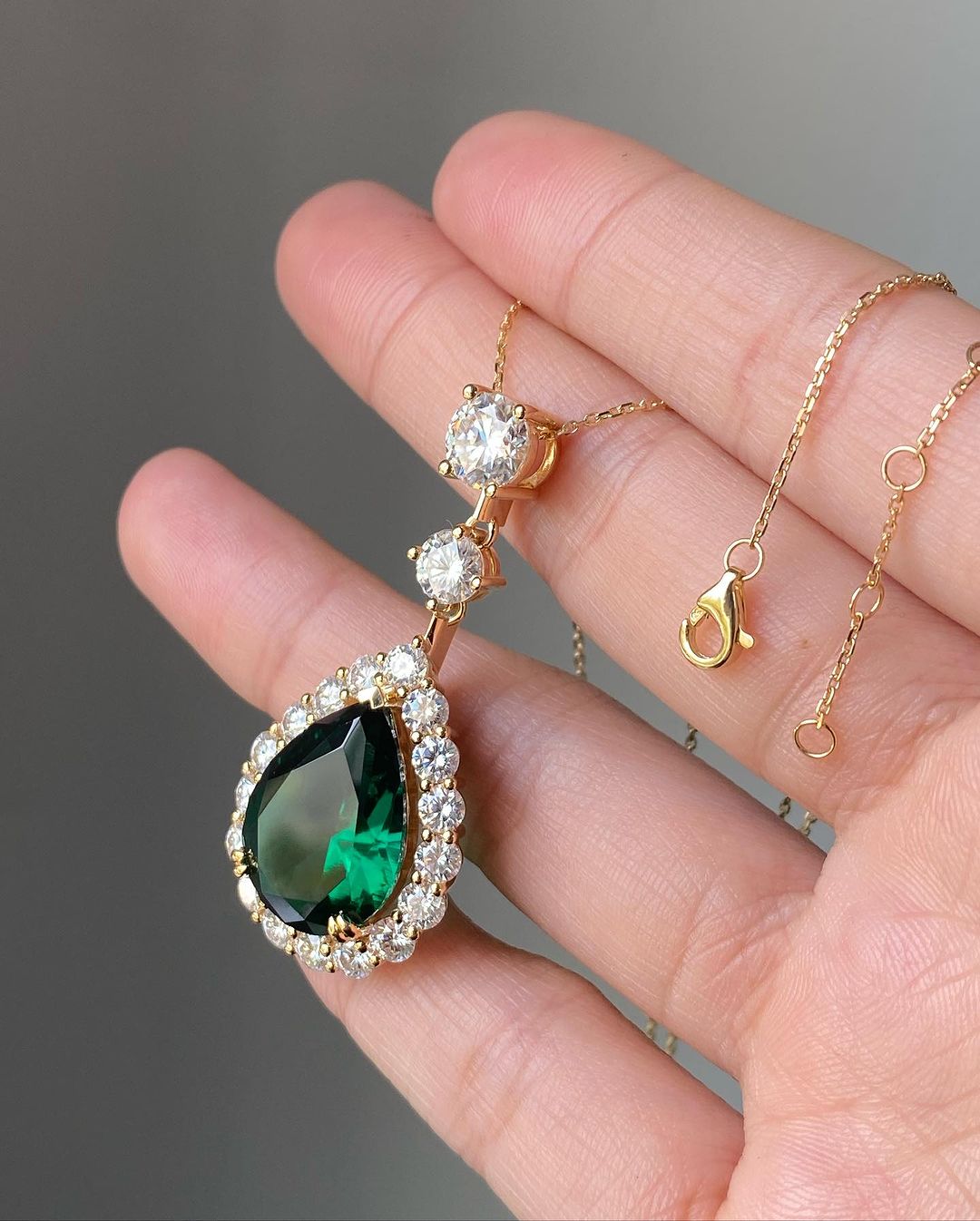 3.30Ct Green Pear Cut Solitaire With Halo Pendant | Wedding Gift Ring For Bridal | Luxury Jewelry | Modern Style Pendant For Women
