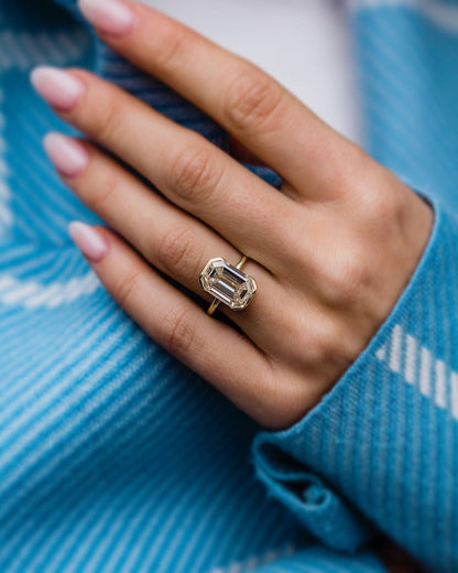 2.8Ct White Emerald Cut Half Bezel Ring | Engagement Proposal Ring | Simple Ring | Gift For Women