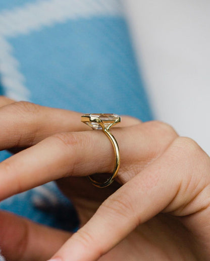 2.8Ct White Emerald Cut Half Bezel Ring | Engagement Proposal Ring | Simple Ring | Gift For Women