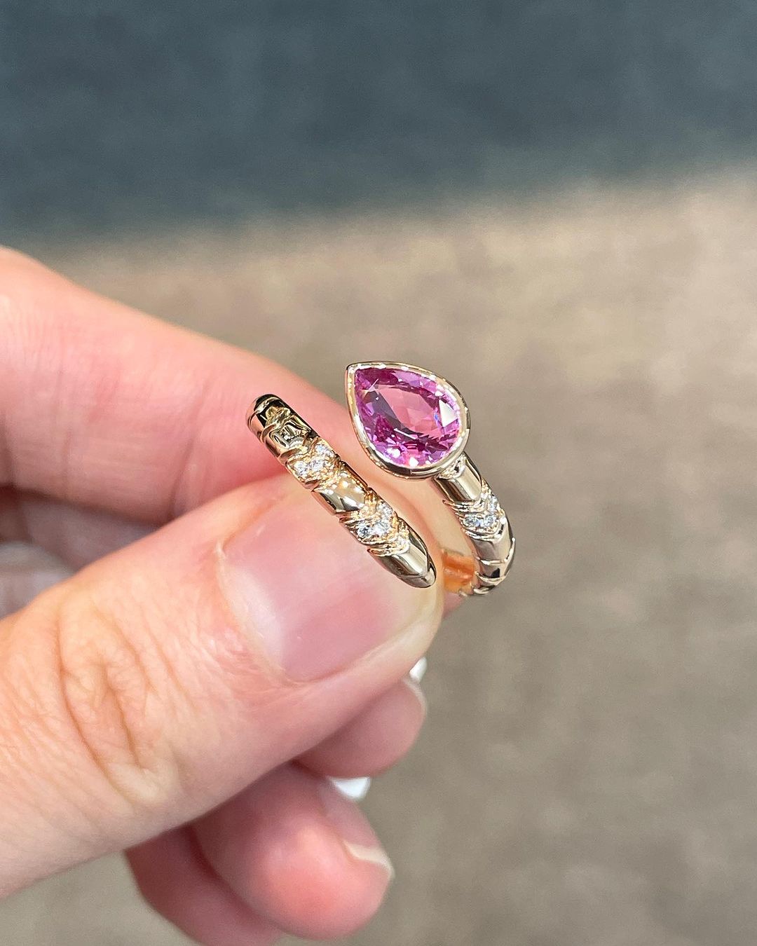 2.5Ct Pink Pear Cut Bezel Ring | Anniversary Gift Ring For Wife | Bypass Ring | Delicate Ring