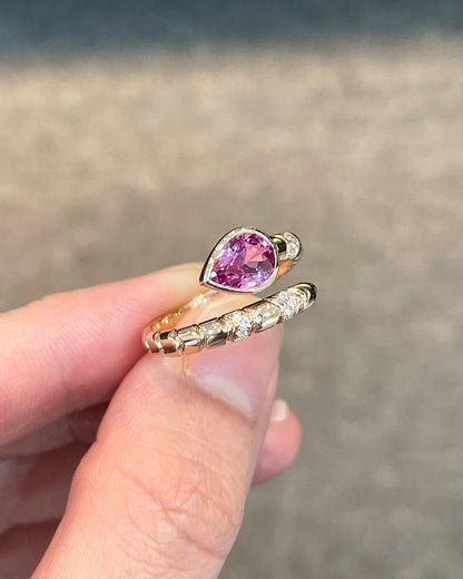 2.5Ct Pink Pear Cut Bezel Ring | Anniversary Gift Ring For Wife | Bypass Ring | Delicate Ring