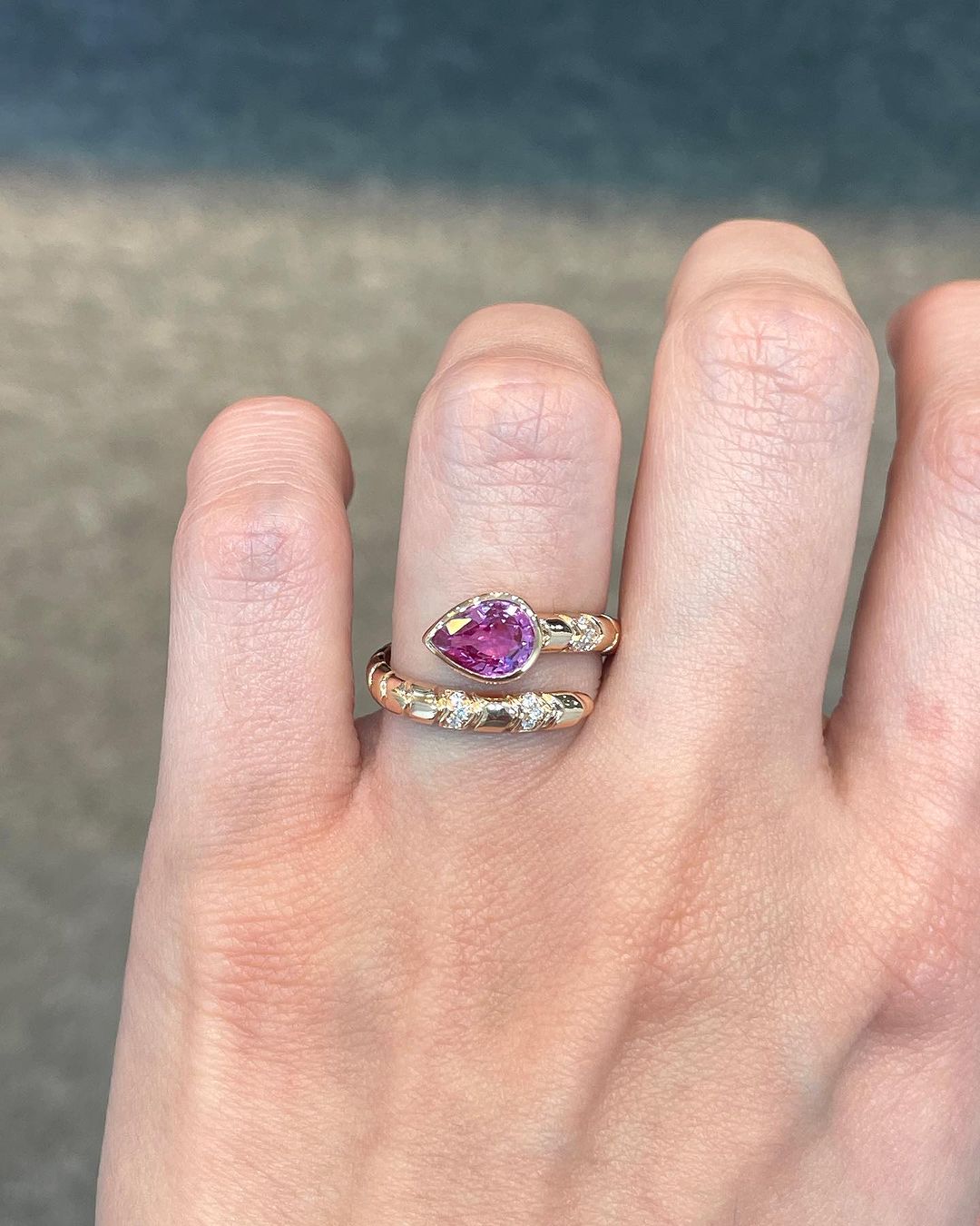 2.5Ct Pink Pear Cut Bezel Ring | Anniversary Gift Ring For Wife | Bypass Ring | Delicate Ring