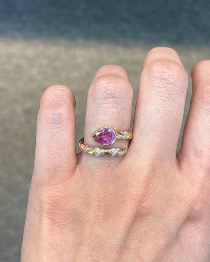 2.5Ct Pink Pear Cut Bezel Ring | Anniversary Gift Ring For Wife | Bypass Ring | Delicate Ring