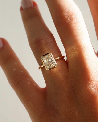 3.10Ct White Radiant Cut Bezel Ring | Birthstone Ring For Women | Daily Wear Ring