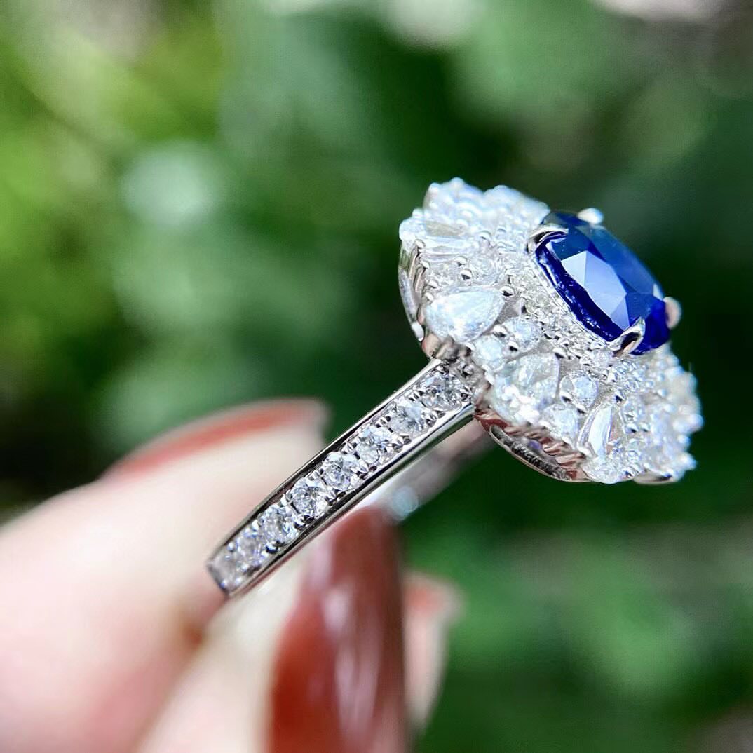 3.2Ct Blue Oval Cut Halo Ring | Party Wear Ring For Women | Wedding Bridal Ring | Personalized Gift