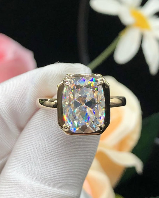 3.30Ct White Cushion Cut Solitaire With Bezel Ring | Engagement Gift Ring For Fiancée | Beautiful And Charming Ring